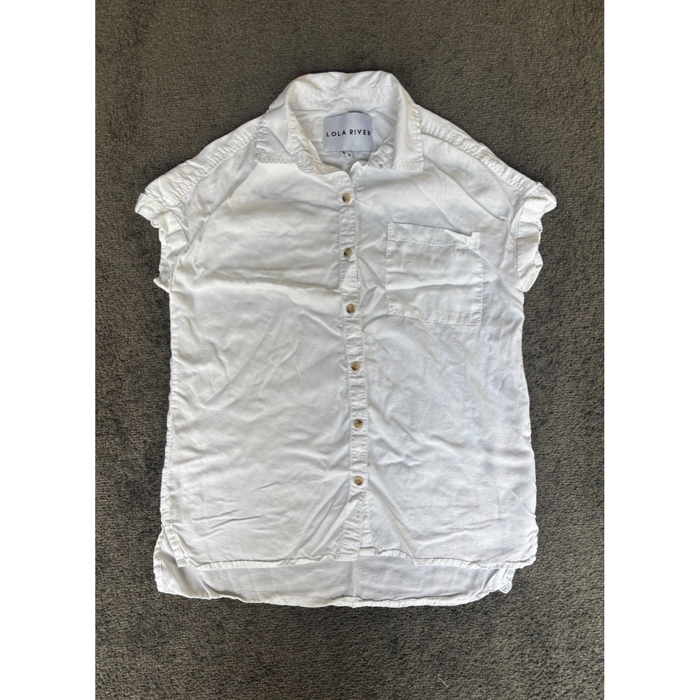 Lola River Shirt Women's Size Small White 100% Lyocell Short Sleeve Button-Up